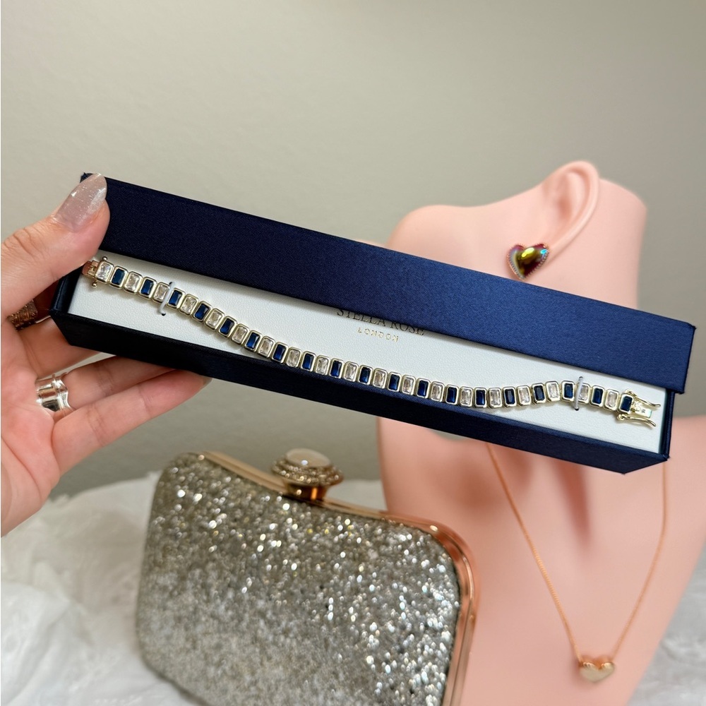 Stella Rose London Blue and Clear Zirconia Gold Bracelet - Picture 7 of 13